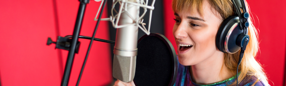 Young voice artist in a studio